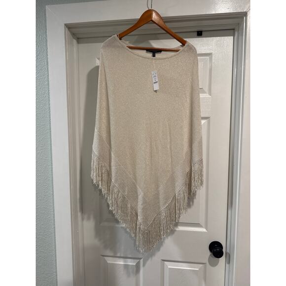 White House Black Market Shimmer Fringe Poncho Size Medium - Picture 1 of 12